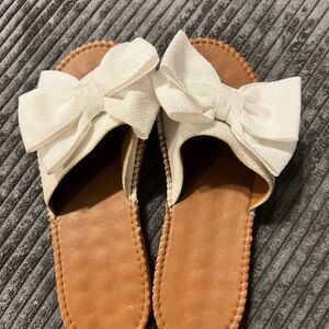 SHEIN White and Tan Bow Sandals